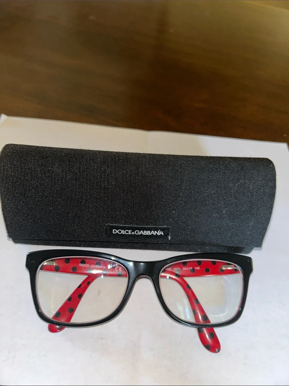 RX Dolce & Gabbana Black Frame Glasses with Red Polka-Dot Temples